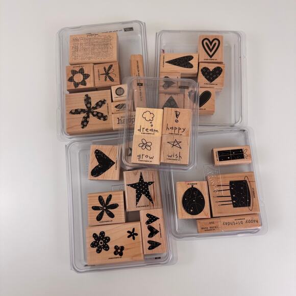 Stampin' Up! Other - Lot Of Rubber Wooden Stamp Stampin Up Clean Hearts Stars Birthday Lots of Pics